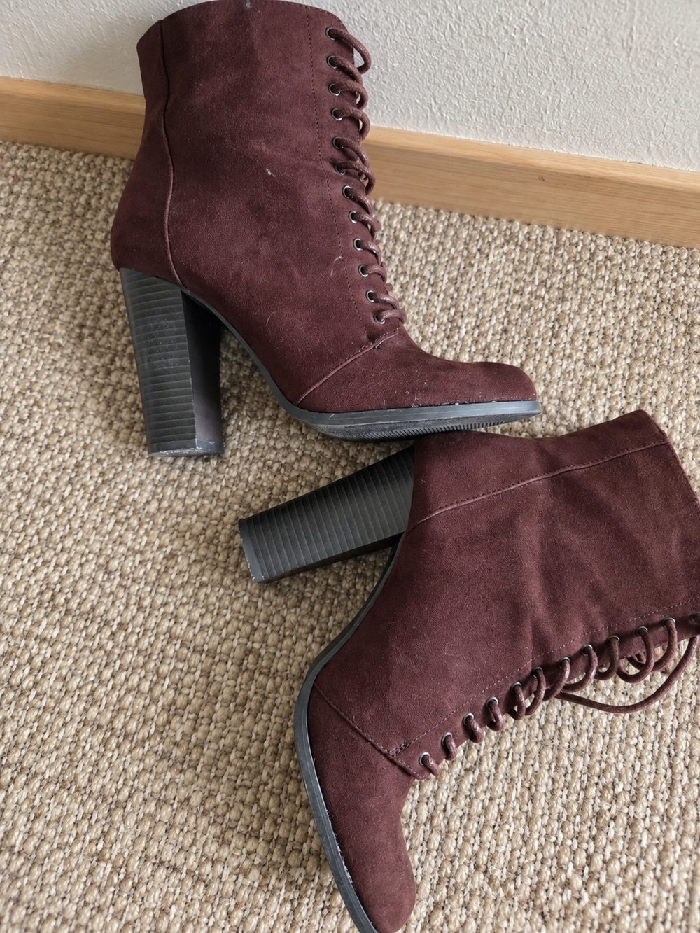 JustFab Lace-Up Suede Ankle Boots Brown